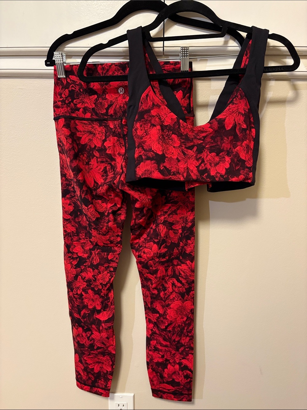 lululemon athletica Red Floral High-Rise Leggings & Sports Bra Set